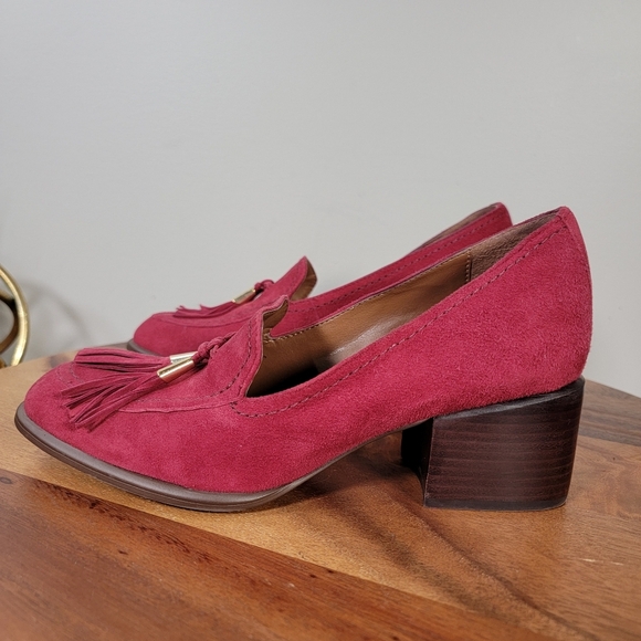 Naturalizer Trixie Red Suede Loafers Women's Size 7 Block Heel Tassels - Picture 6 of 12